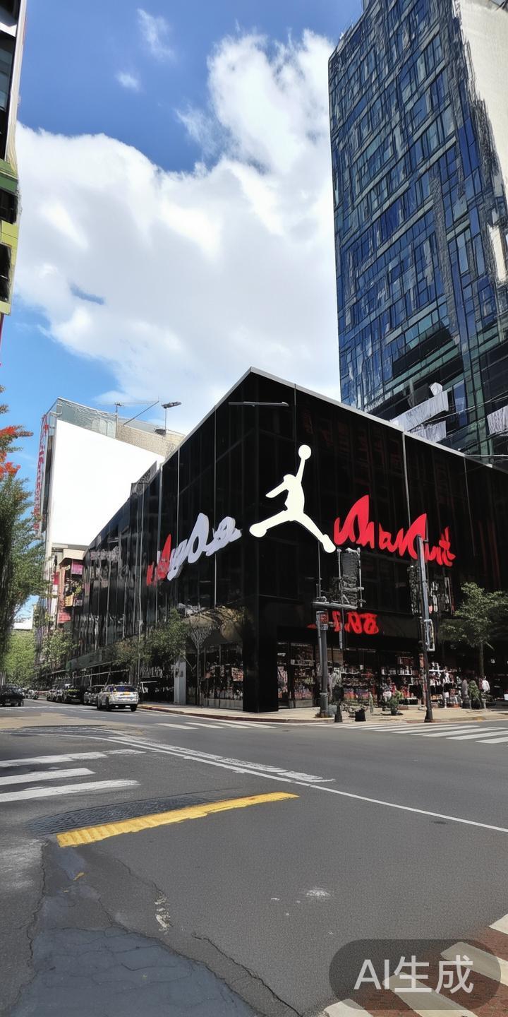 位于城市繁华地段的乔丹体育旗舰店，坐落在交通便利的